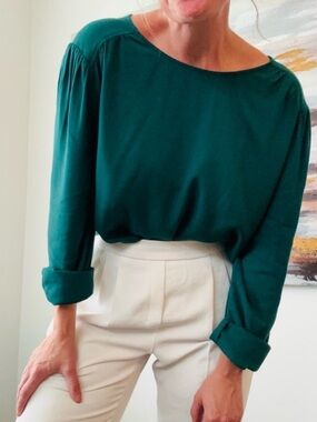 OAK + FORT Emerald Green Long Sleeve Top L